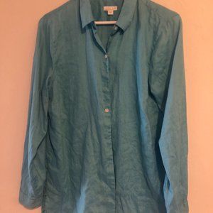 J Jill Love Linen Long Sleeved Shirt Chambray Blue